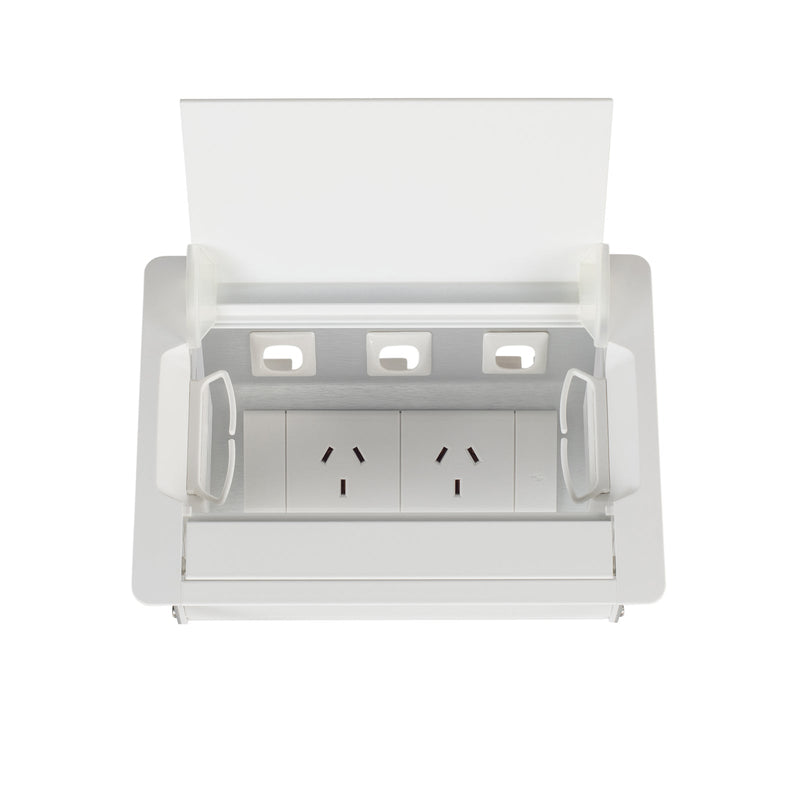 white Accede Boardroom Table Power Boxes