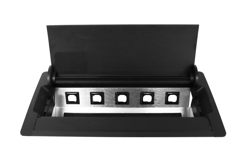 5 slots black version of Accede Boardroom Table Power Boxes