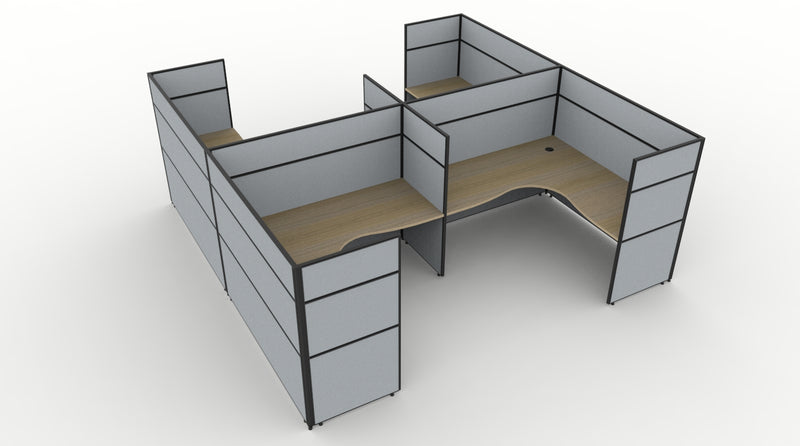 Shush30 Screen Hung 4 Person "H Shape" Corner Workstation