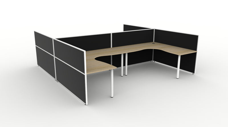 Shush30 Round Leg 4 Person "H Shape" Corner Workstation