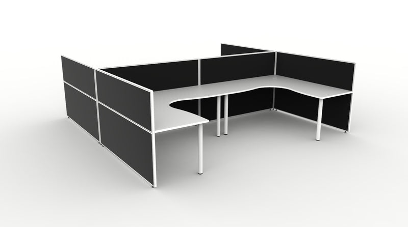 Shush30 Round Leg 4 Person "H Shape" Corner Workstation