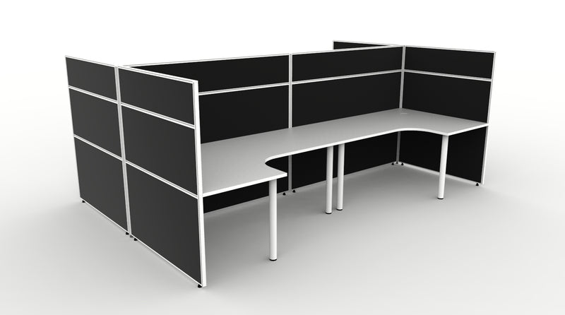 Shush30 Round Leg 4 Person "H Shape" Corner Workstation