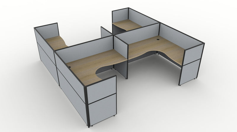 Shush30 Screen Hung 4 Person "H Shape" Corner Workstation